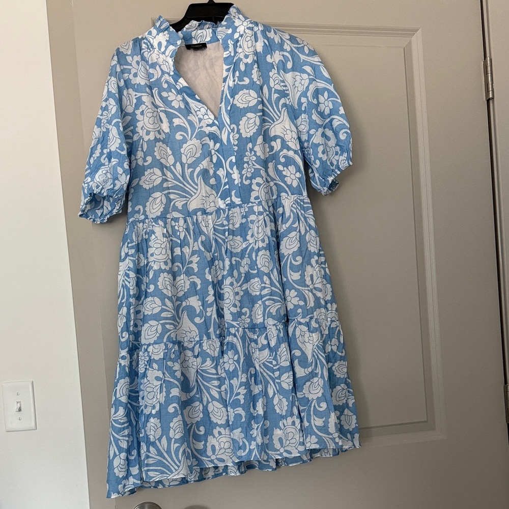 Halogen Blue and White Floral Midi Dress